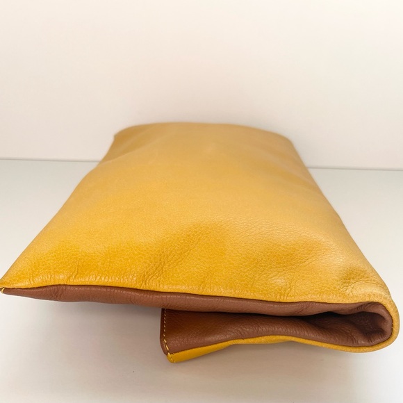 Fendi Lemon Yellow and Brown Vitello Leather Fold Over Clutch Bag (model 8BP062) - Picture 4 of 16